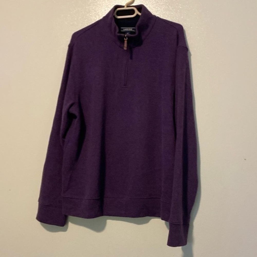 Lands’ End purple mid zip up long sleeve 100% cotton shirt large
